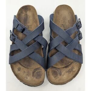 Birki’s Birkenstocks Navy Blue Leather Criss-Cross Sandals 38 EU / US Women’s 7